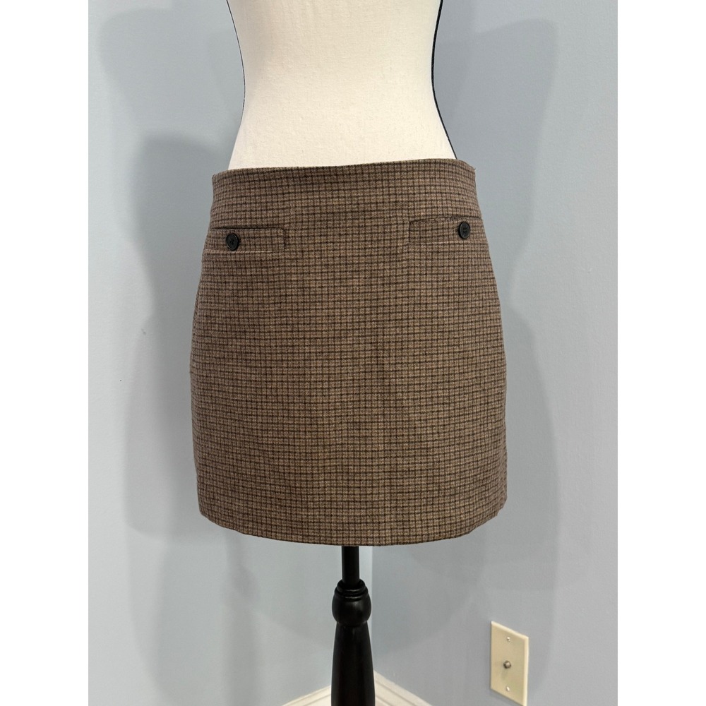 Madewell Brown Plaid Italian Wool Blend Mini Skirt in Parton Check Size 4
